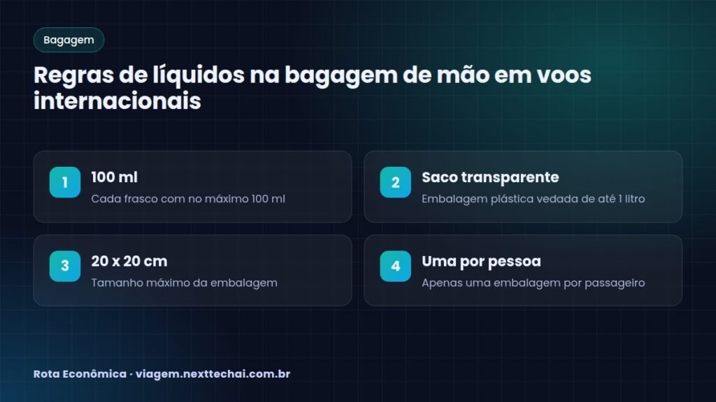 Regras de líquidos na bagagem de mão em voos internacionais
