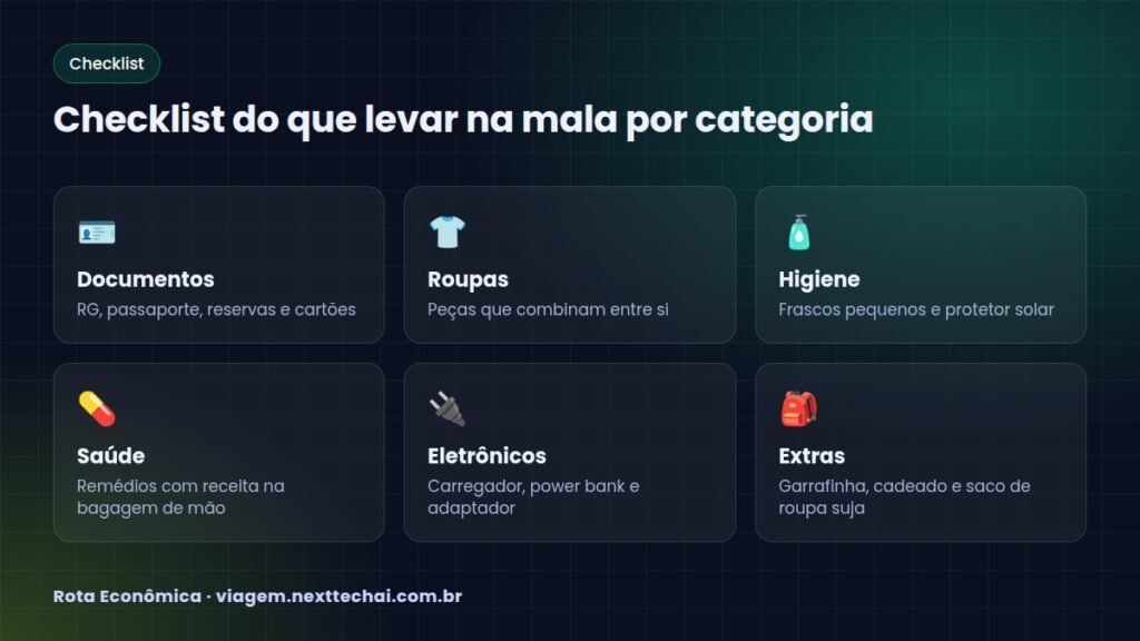 Checklist do que levar na mala por categoria