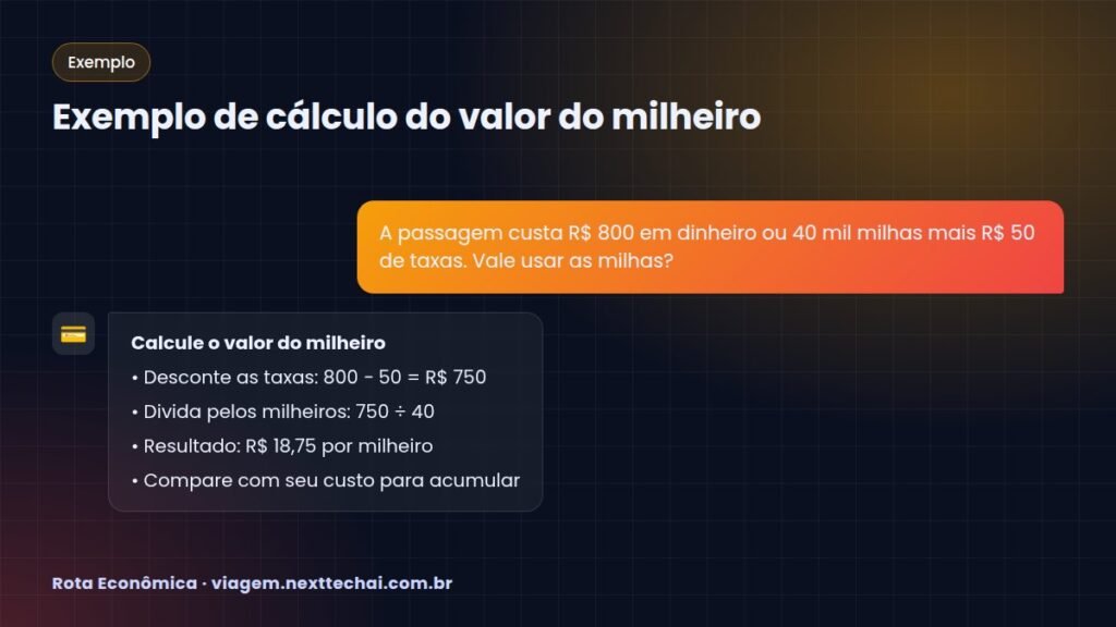 Exemplo de cálculo do valor do milheiro